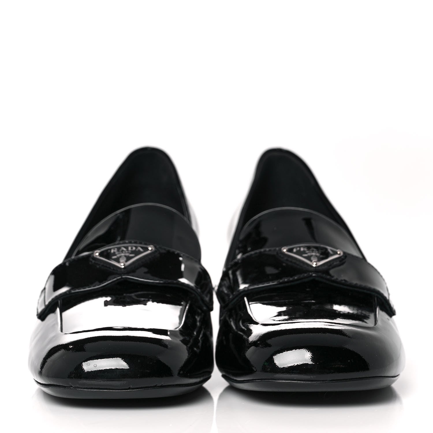 Prada Vernice Metal Triangle Logo Loafers 37 Black 2 of 8