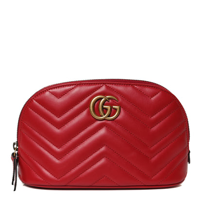 Gucci Calfskin Matelasse Large GG Marmont Pouch Cosmetic Case Hibiscus Red 1 of 10