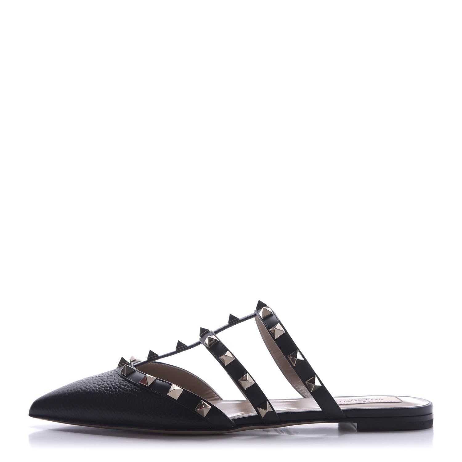 Valentino Garavani Pebbled Calfskin Rockstud Flat Cage Mules 36 Black 1 of 9