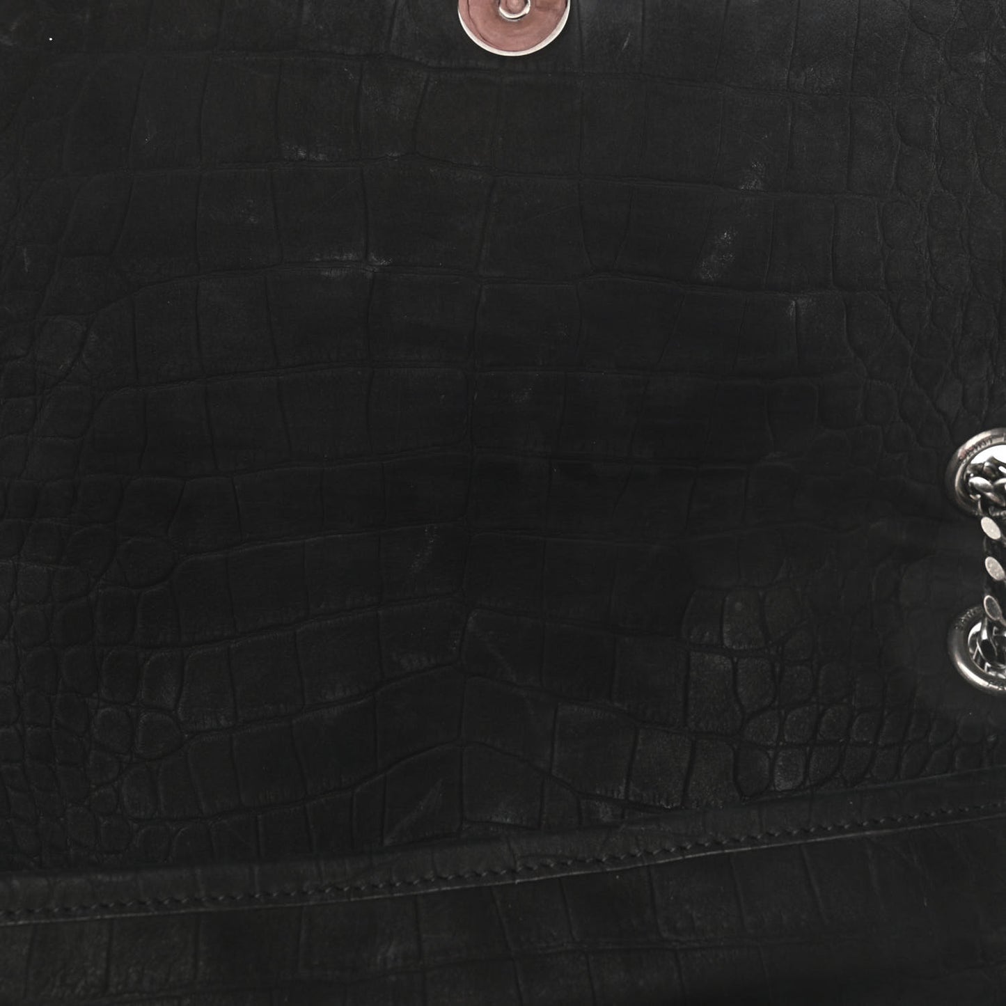Nubuck Crocodile Embossed Monogram Medium Niki Chain Satchel Black