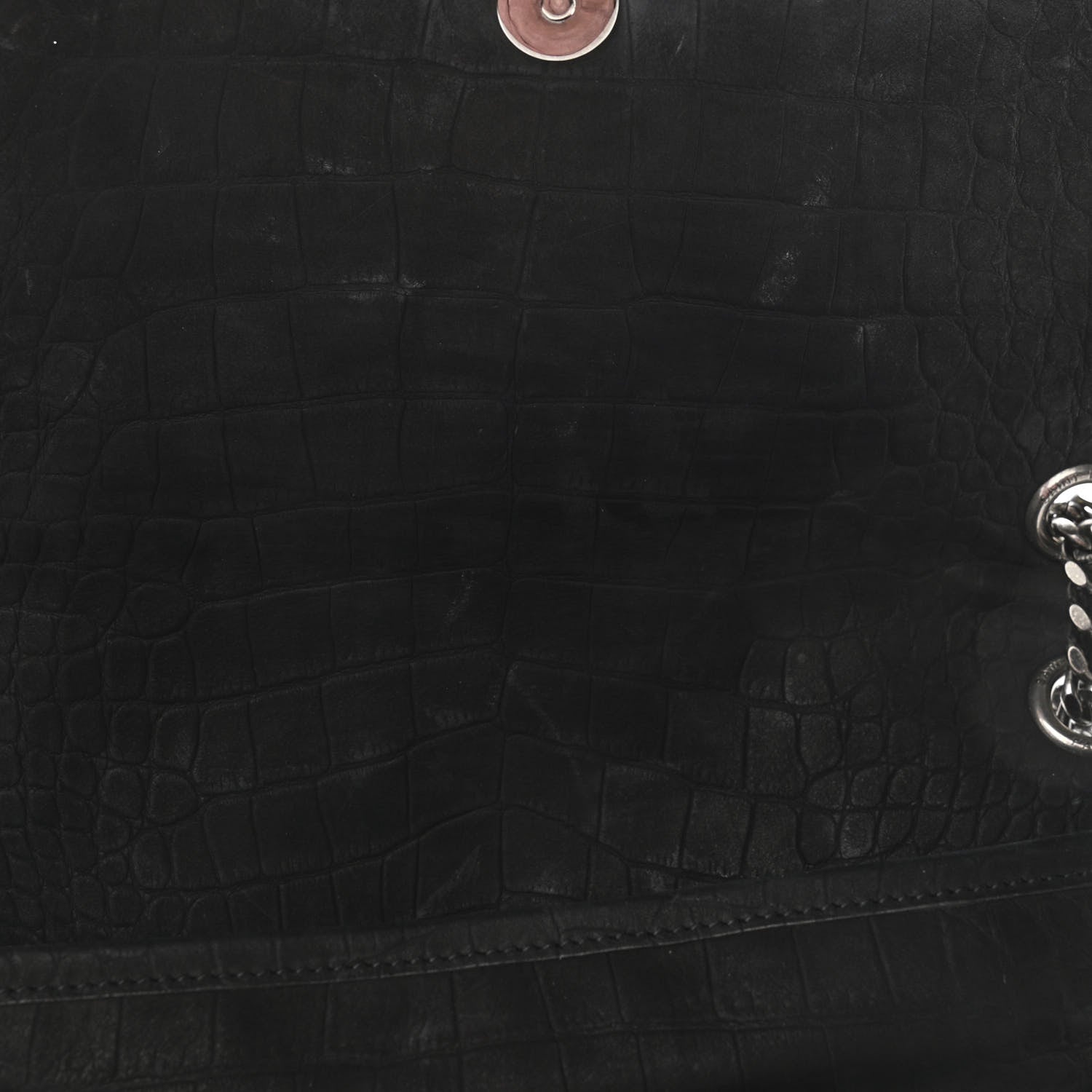 Saint Laurent Nubuck Crocodile Embossed Monogram Medium Niki Chain Satchel Black 10 of 11