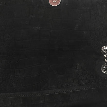 Saint Laurent Nubuck Crocodile Embossed Monogram Medium Niki Chain Satchel Black 10 of 11