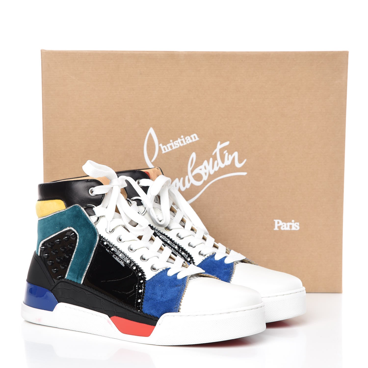 Christian Louboutin Calfskin Patent Veau Velours Spikes Mens Loubikick Flat Sneakers 41.5 Multicolor 12 of 12