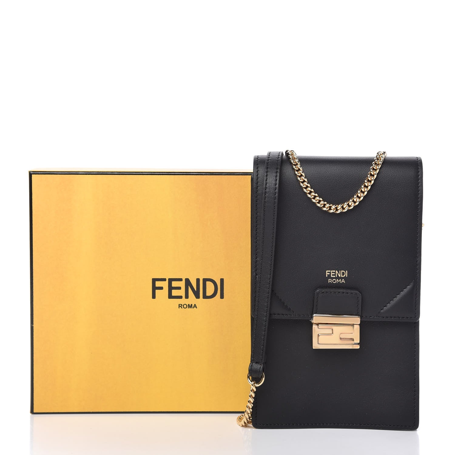 Fendi Vitello Grace Matte Kan U Vertical Wallet On Chain Black 11 of 11