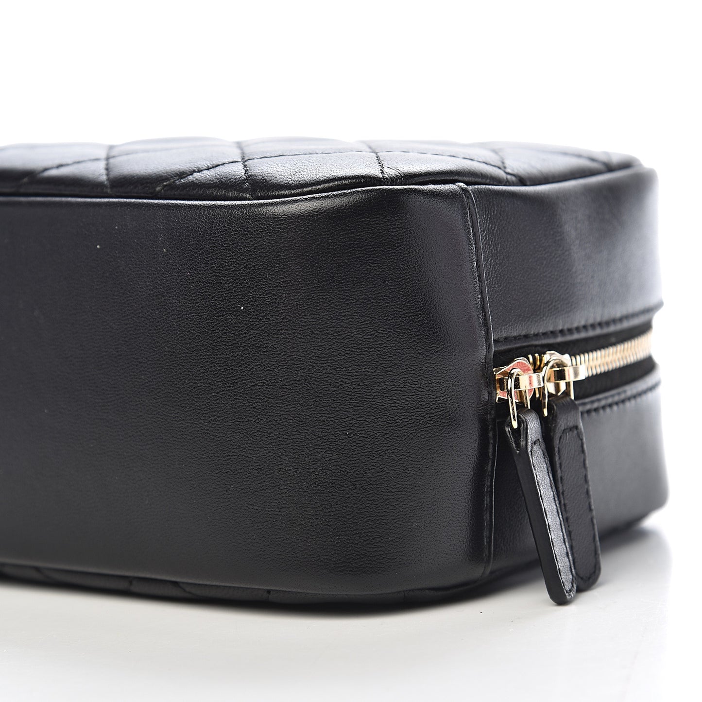 Lambskin Quilted Medium Curvy Pouch Cosmetic Case Black