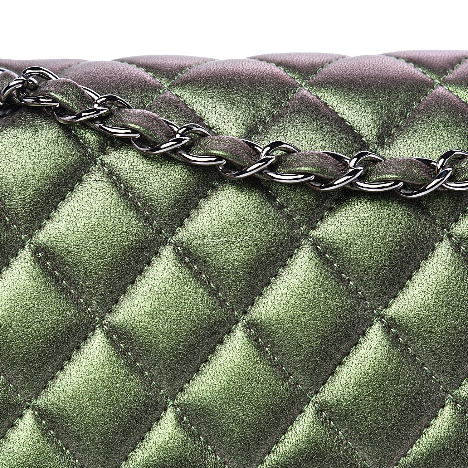 Chanel Iridescent Lambskin Quilted Medium Double Flap Green 10 of 14