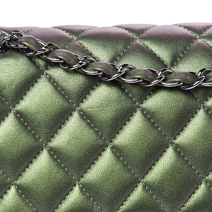 Chanel Iridescent Lambskin Quilted Medium Double Flap Green 10 of 14