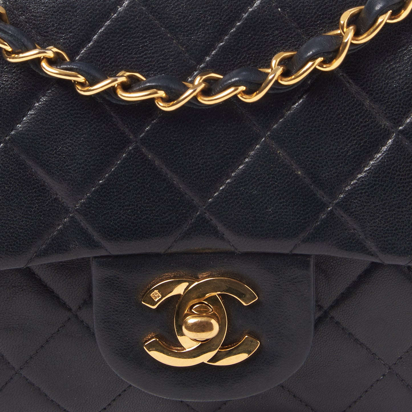 Lambskin Quilted Small Double Flap Black