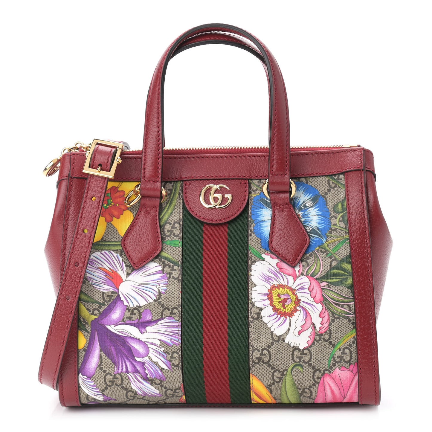 GG Supreme Monogram Flora Web Small Ophidia Tote Bag Red