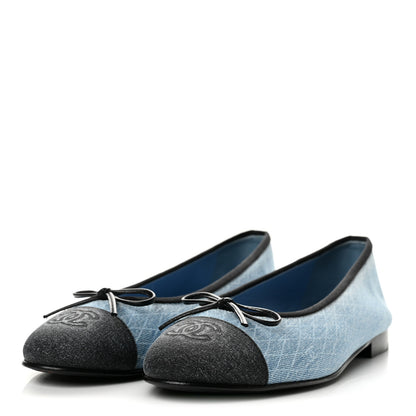 Chanel Denim Printed Quilt CC Cap Toe Ballerina Flats 39.5 Light Blue Dark Grey 4 of 10
