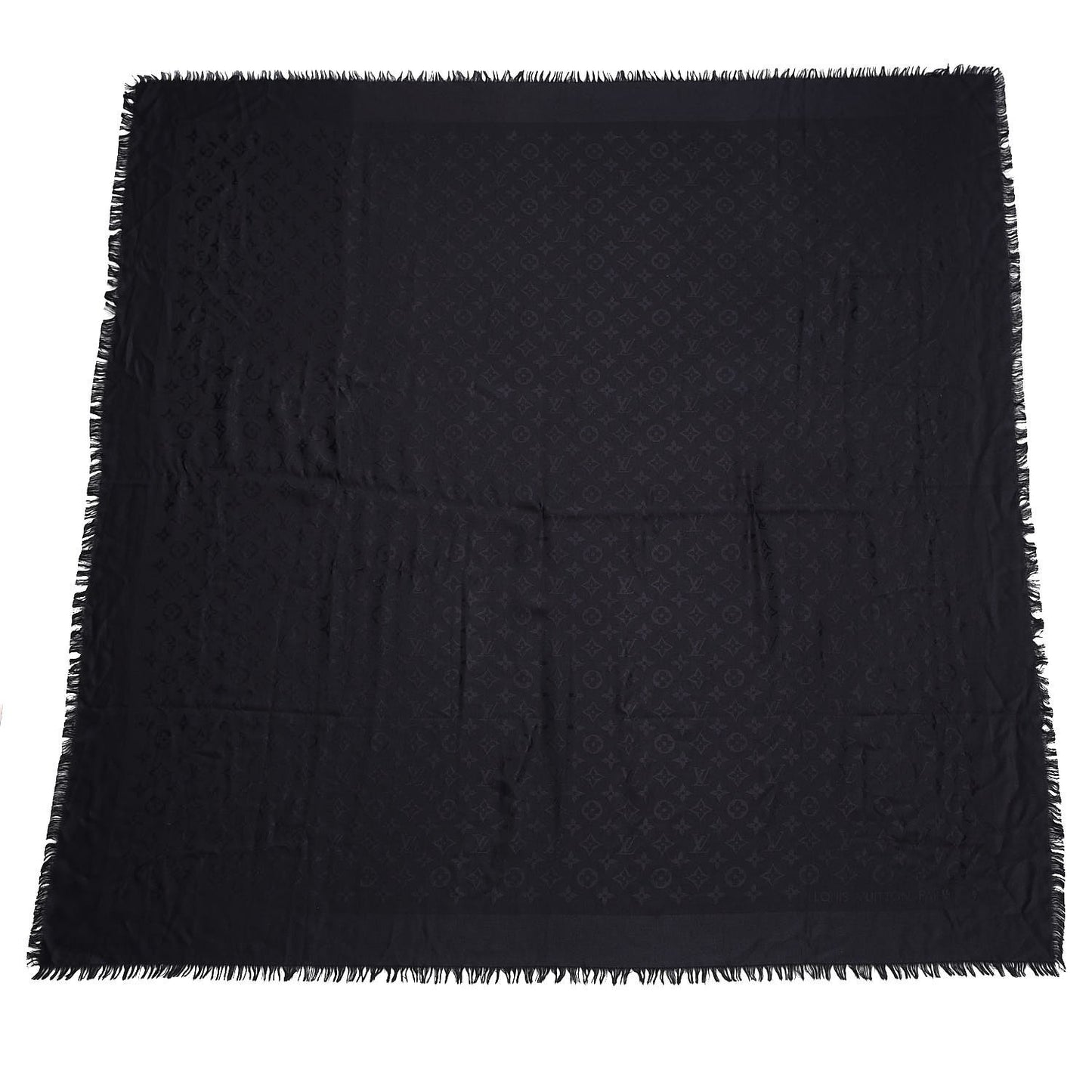 Silk Wool Monogram Shawl Black