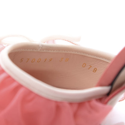Gucci Tulle Ruffle High Heel Slingback Sandals 38 Peach White 5 of 11