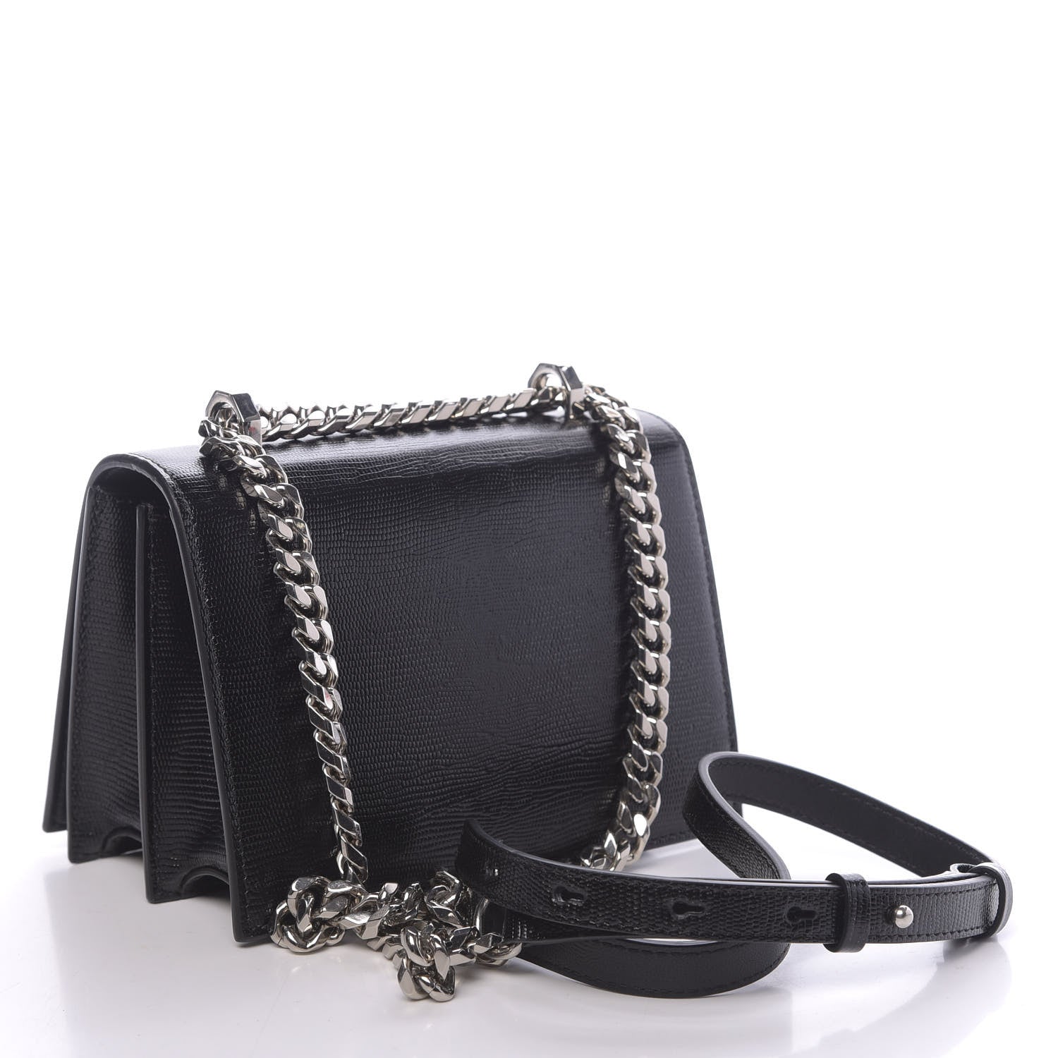 Alexander McQueen Lizard Embossed Calfskin Knuckle Crossbody Black 3 of 12