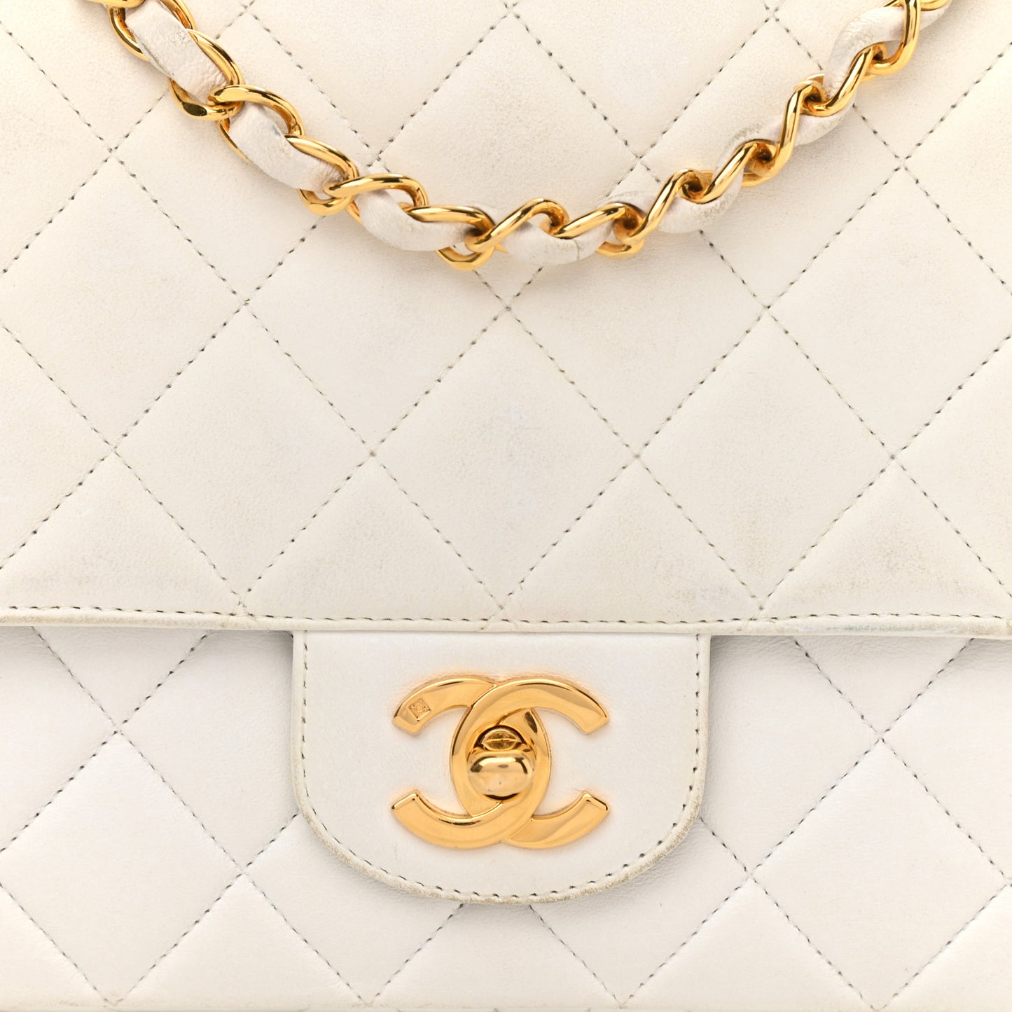 Lambskin Quilted Medium Single Flap White