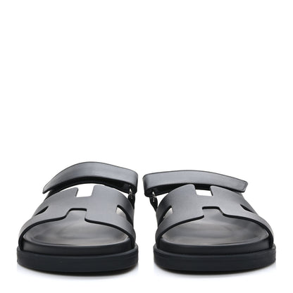 Hermes Calfskin Womens Chypre Sandals 39.5 Black 2 of 9