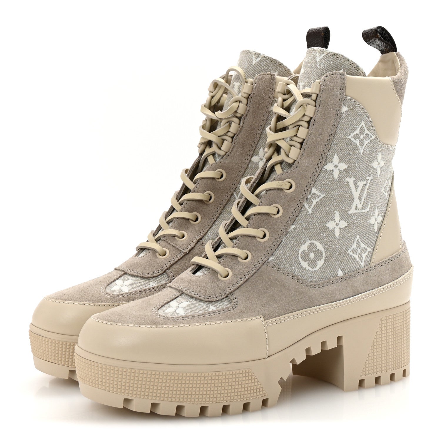 Louis Vuitton Suede Calfskin Laureate Platform Desert Boots 37.5 Taupe 4 of 10