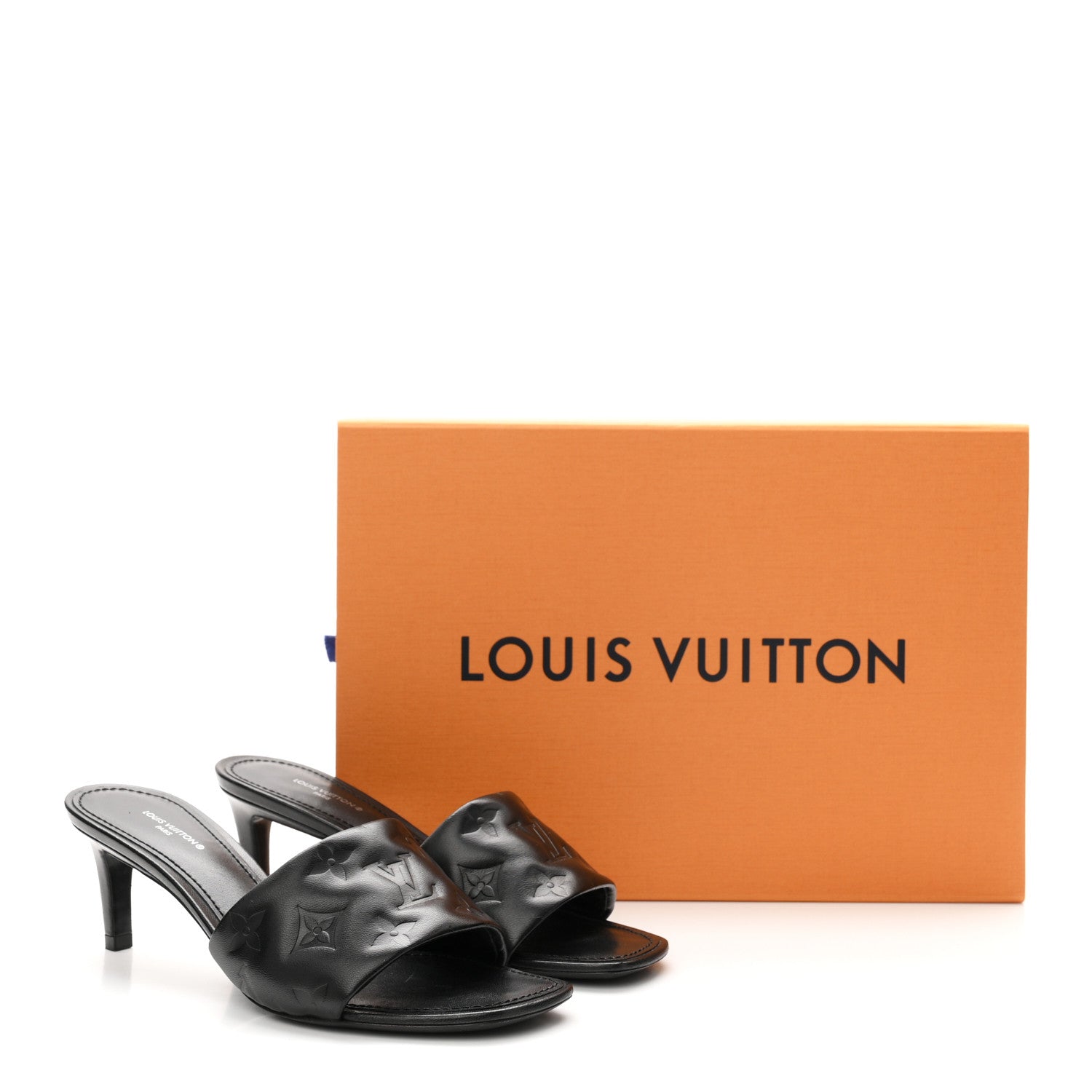 Louis Vuitton Lambskin Embossed Monogram Revival Mid Heel Mules 37 Black 10 of 10