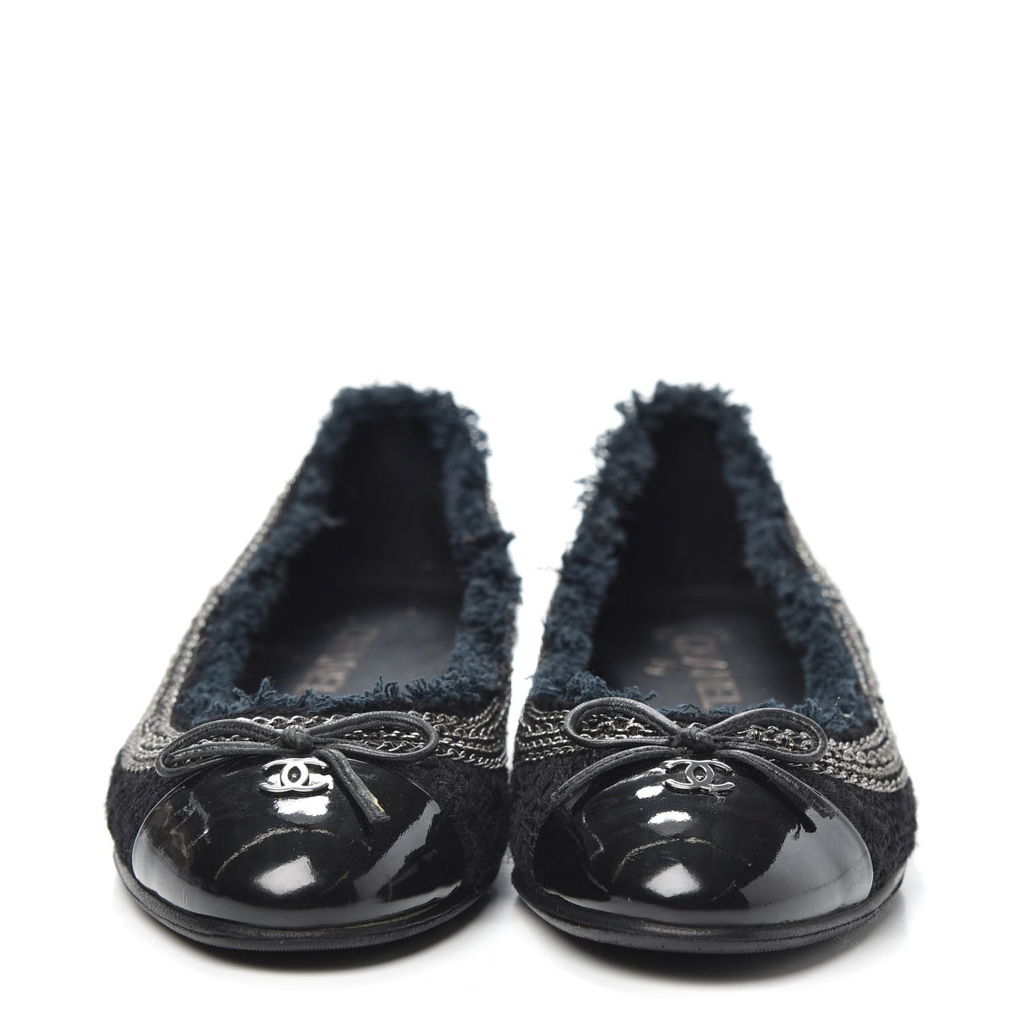 Tweed Patent Cap Toe Ballerina Flats 37.5 Black