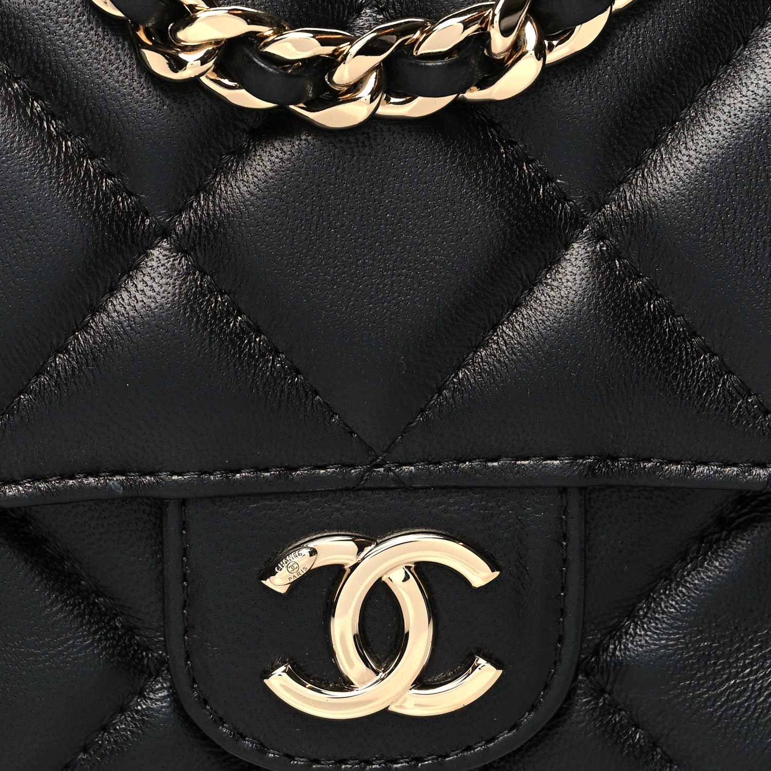 Chanel Lambskin Quilted Resin Bi-Color Flap Phone Holder With Chain Black 9 of 12