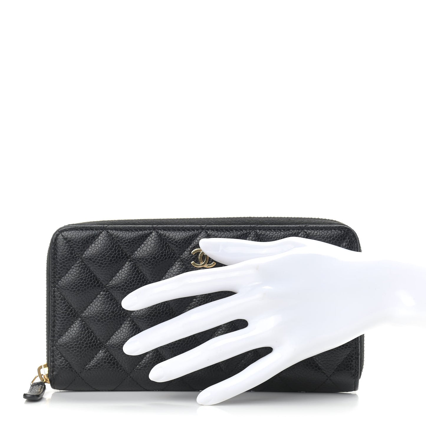 Caviar Quilted Large Gusset Zip Around Wallet Black