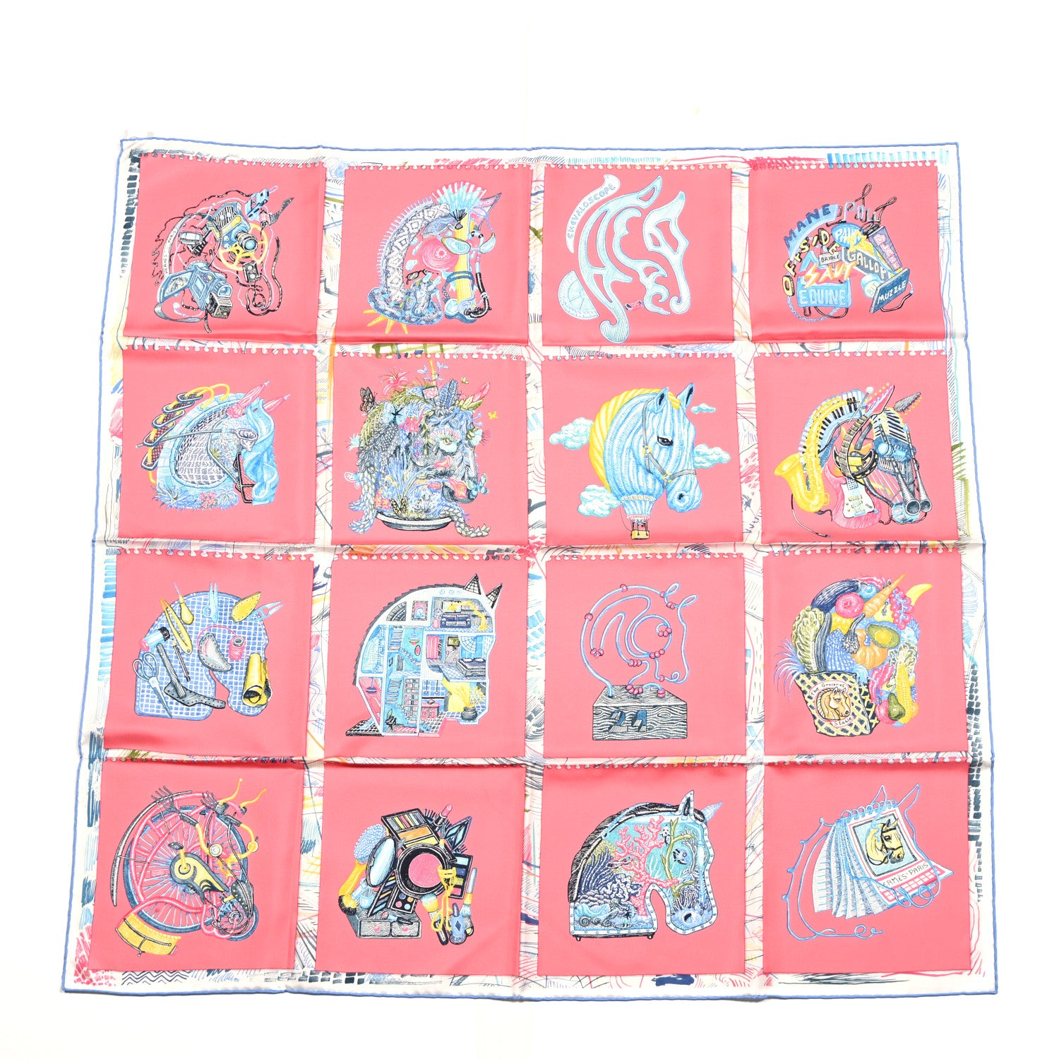 Hermes Silk Chevaloscope Scarf 90 Rose Bleu Multicolor 1 of 6