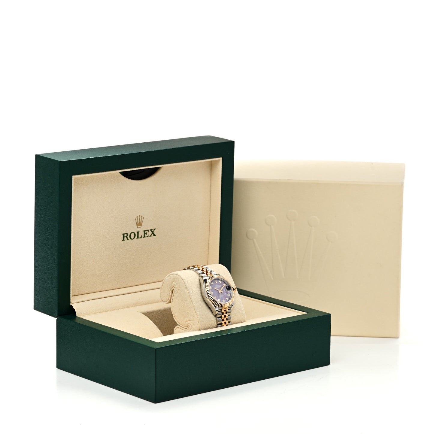 Stainless Steel 18K Yellow Gold Diamond 28mm Oyster Perpetual Datejust Watch Lavender Tapestry 279173