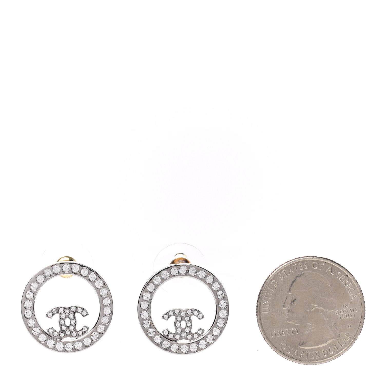 Chanel Crystal CC Round Earrings Silver 2 of 5