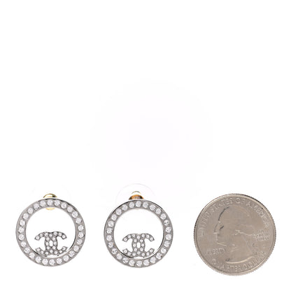 Chanel Crystal CC Round Earrings Silver 2 of 5