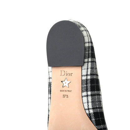 Christian Dior Canvas Tartan J'Adior Embroidered Ballet Flats 37.5 Black White 6 of 8