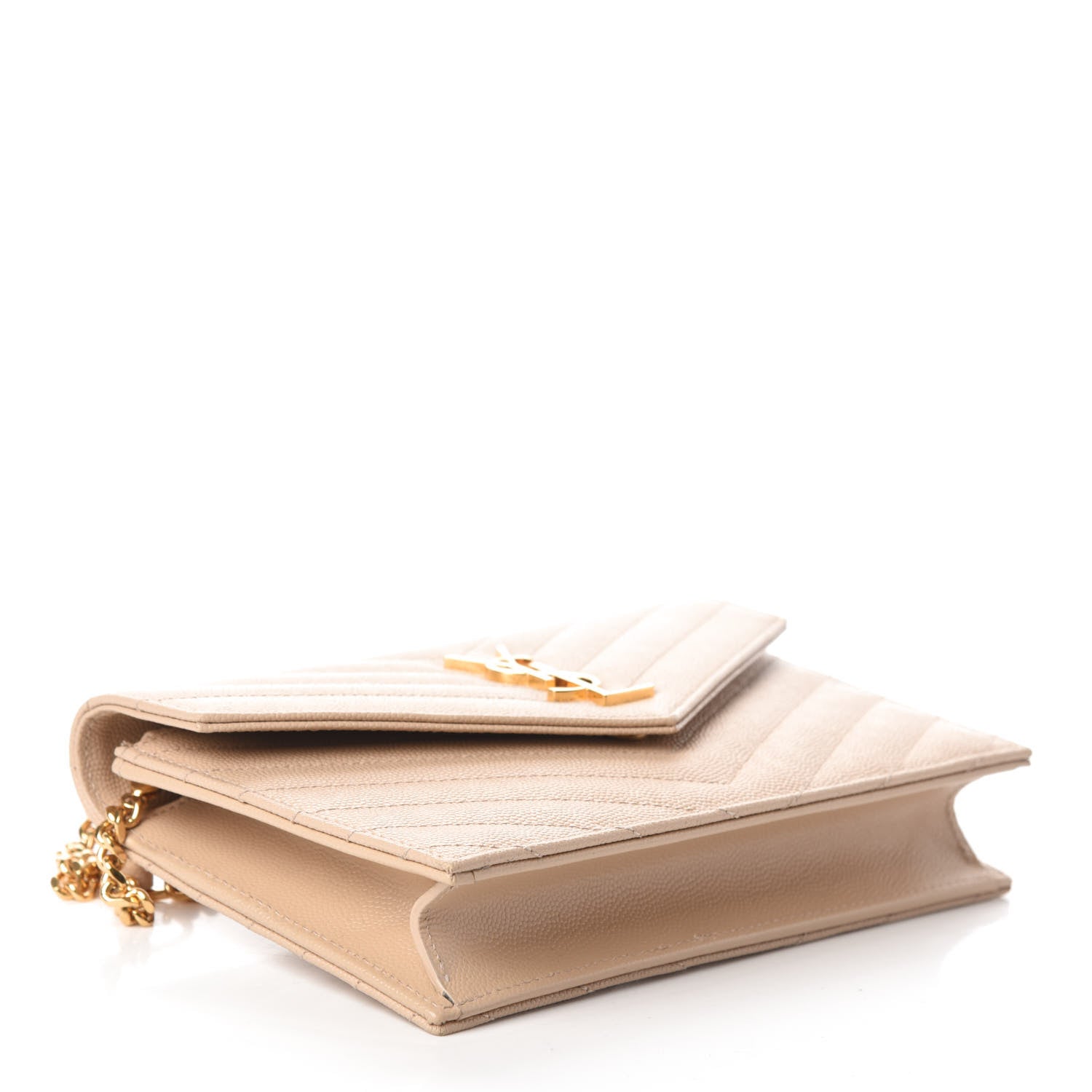 Saint Laurent Grain De Poudre Matelasse Chevron Monogram Envelope Chain Wallet Nude Powder 4 of 9