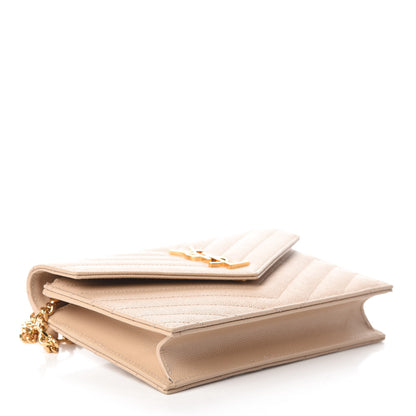 Saint Laurent Grain De Poudre Matelasse Chevron Monogram Envelope Chain Wallet Nude Powder 4 of 9