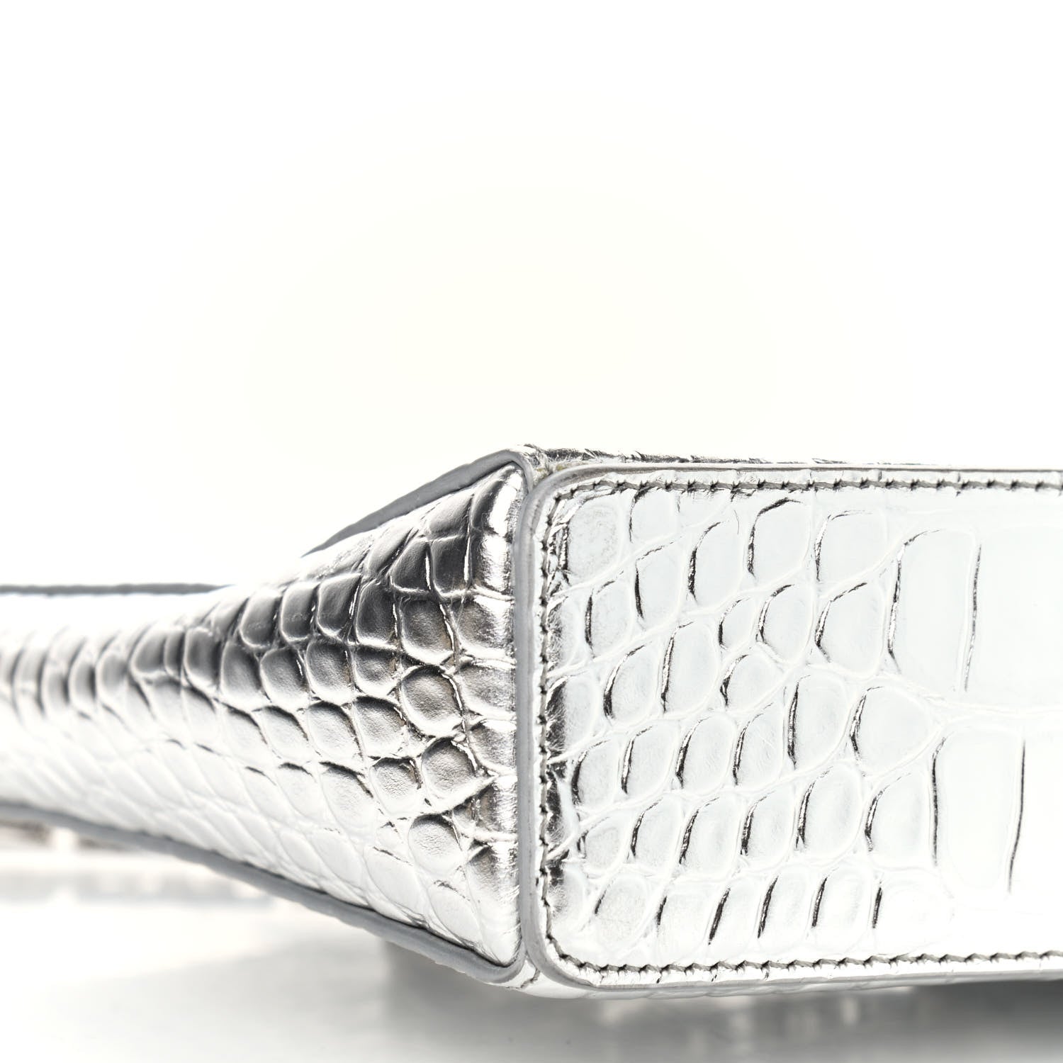 Givenchy Metallic Calfskin Croc Embossed Small Cut Out Shoulder Bag Silver 10 of 11