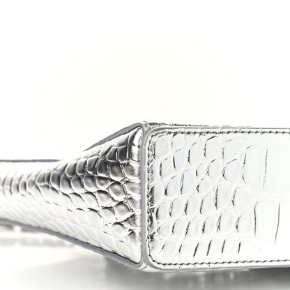Givenchy Metallic Calfskin Croc Embossed Small Cut Out Shoulder Bag Silver 10 of 11