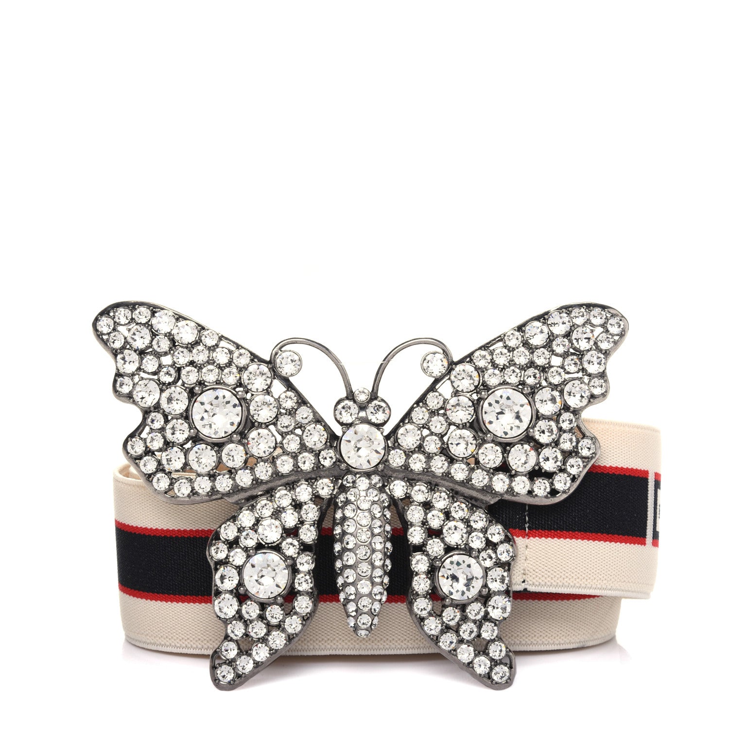 Gucci Jacquard Crystal Stripe Butterfly Belt 105 42 White 1 of 3