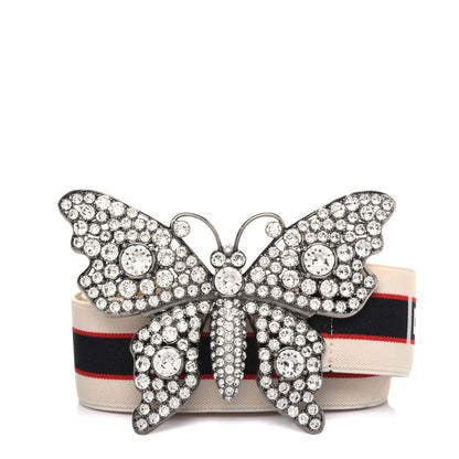 Gucci Jacquard Crystal Stripe Butterfly Belt 105 42 White 1 of 3