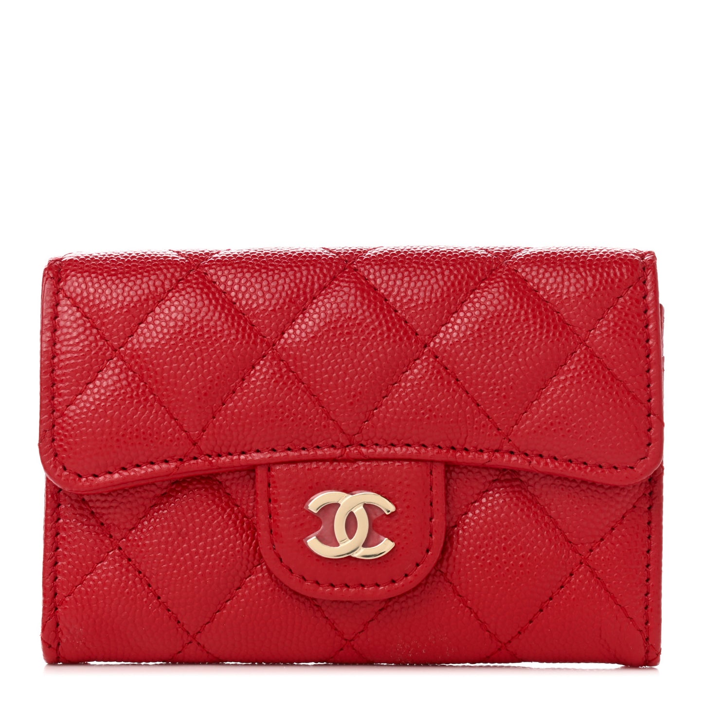 Caviar Quilted Flap Card Holder Wallet Red