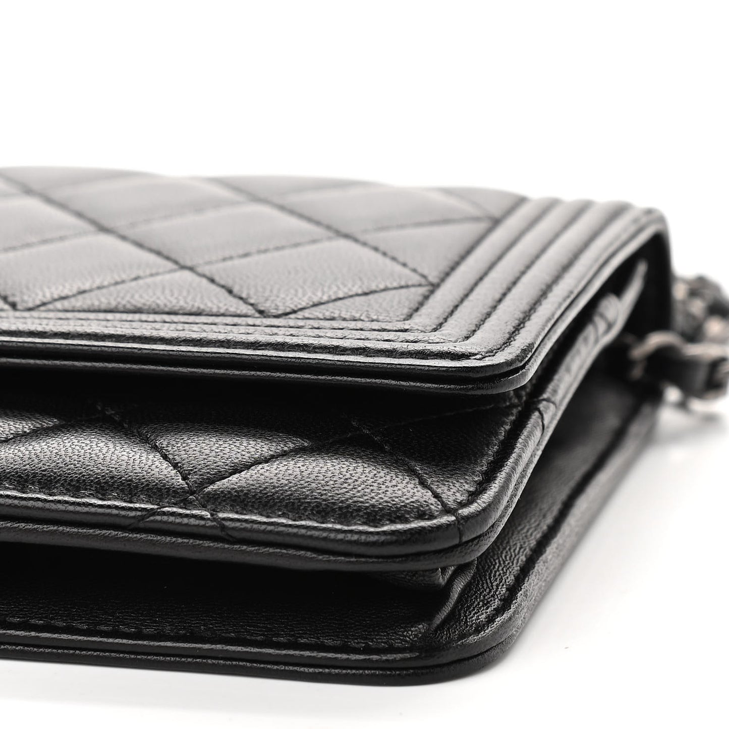 Lambskin Quilted Boy Wallet On Chain WOC Black