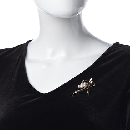 Mikimoto 18K Yellow Gold Akoya Pearl 6.5-7mm Ribbon Brooch Pin 2 of 4