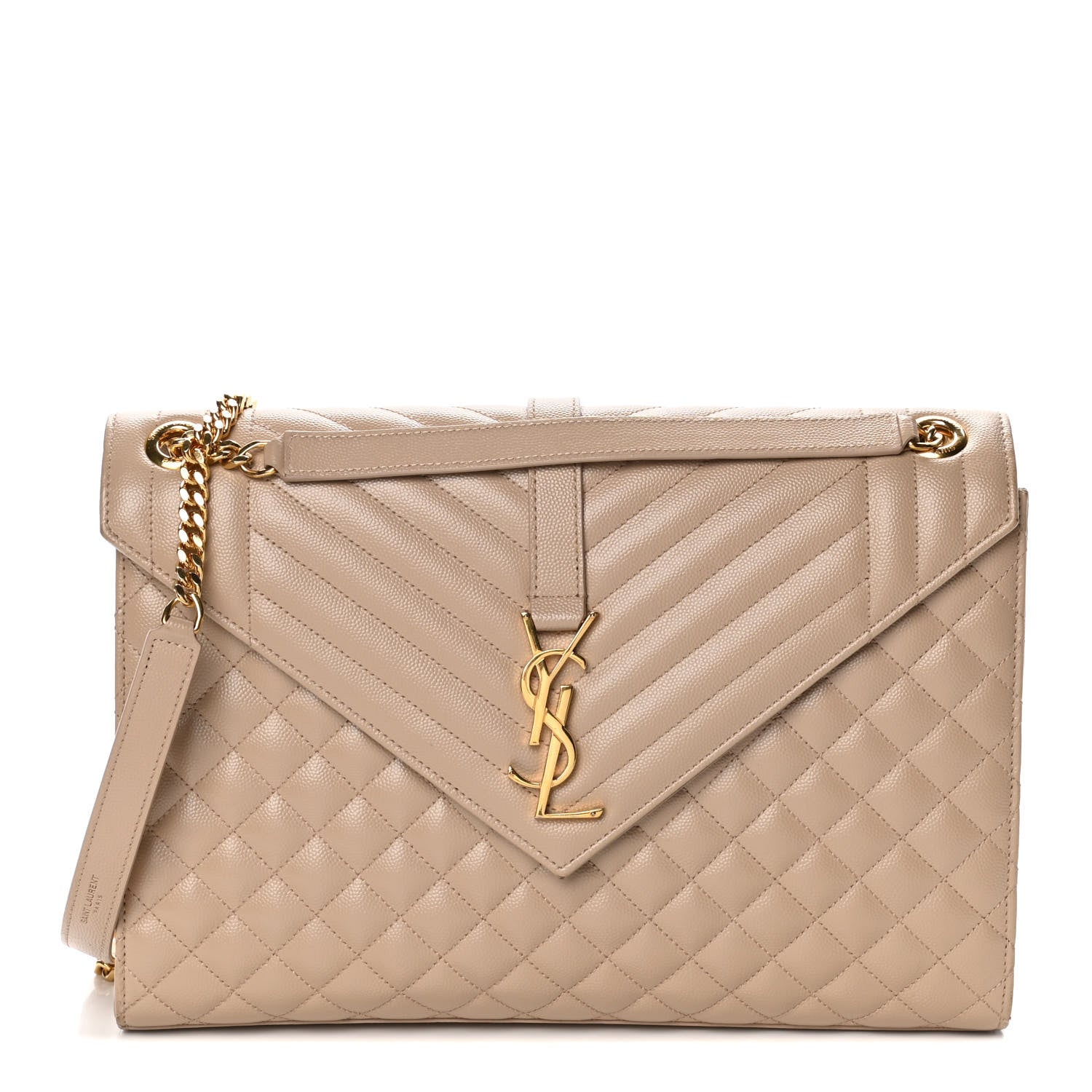 Saint Laurent Grain De Poudre Large Tri-Quilt Monogram Satchel Dark Beige 1 of 14