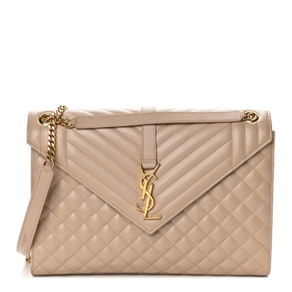 Saint Laurent Grain De Poudre Large Tri-Quilt Monogram Satchel Dark Beige 1 of 14