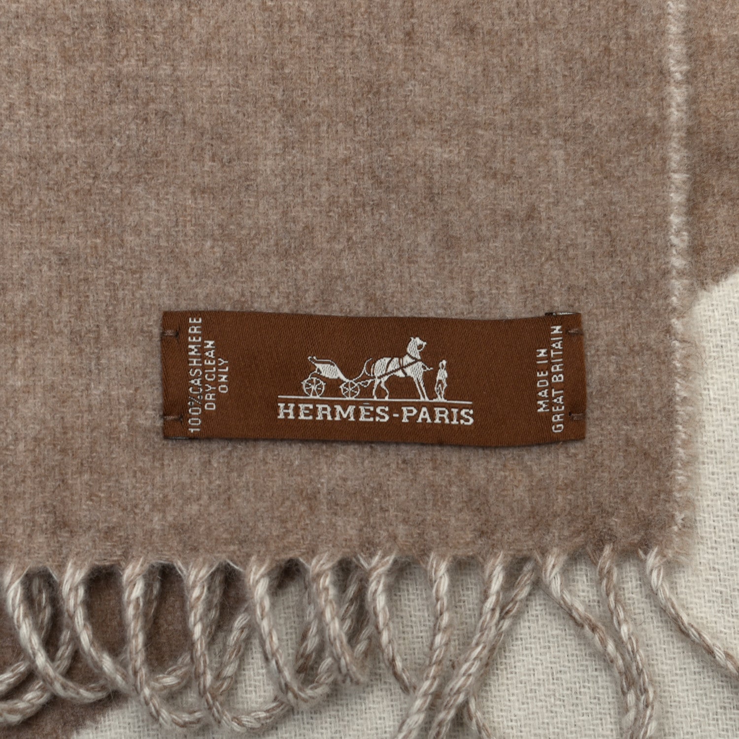 Hermes Cashmere Casaque Zig Zag Muffler Etoupe Ivory 4 of 5