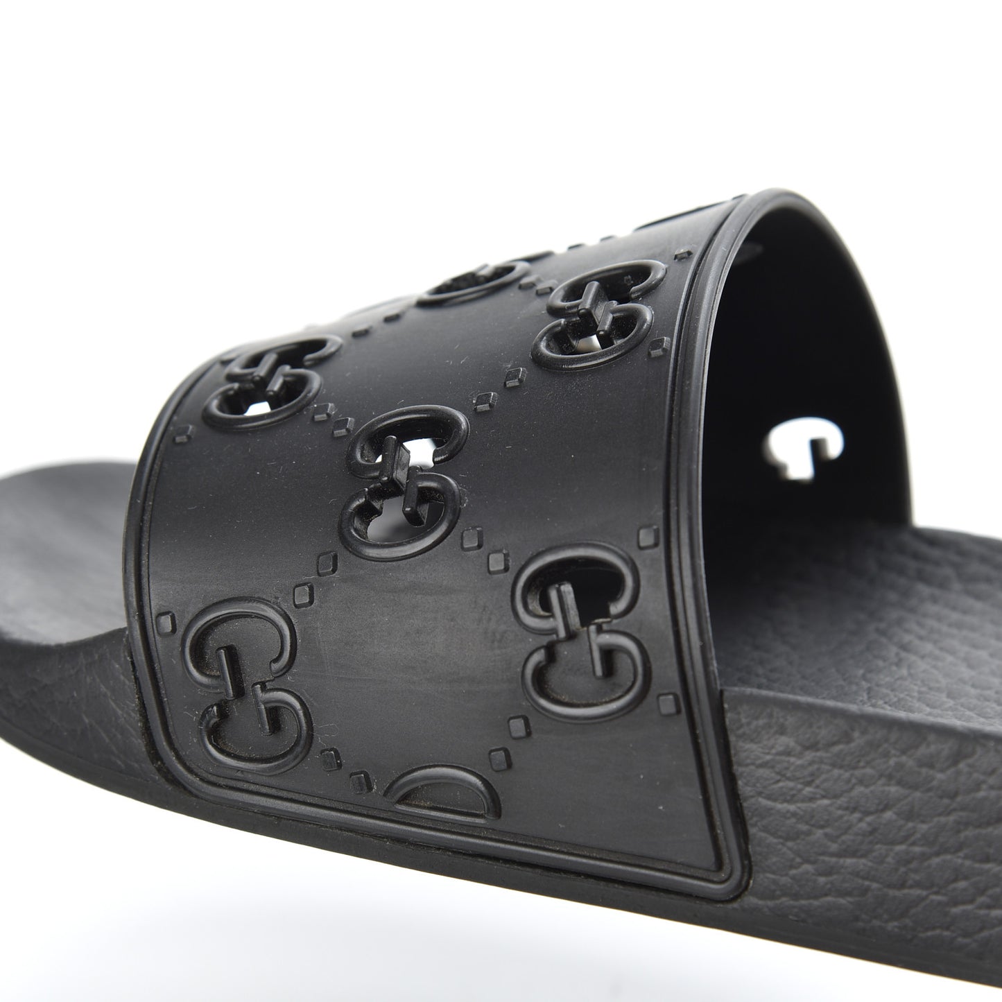 Rubber GG Monogram Mens Slide Sandals 6 Black