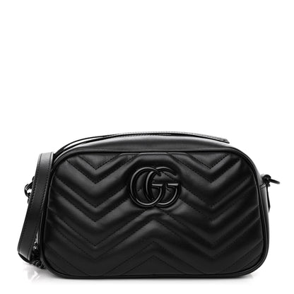Gucci Calfskin Matelasse Monochrome Small GG Marmont Chain Shoulder Bag Black 1 of 10