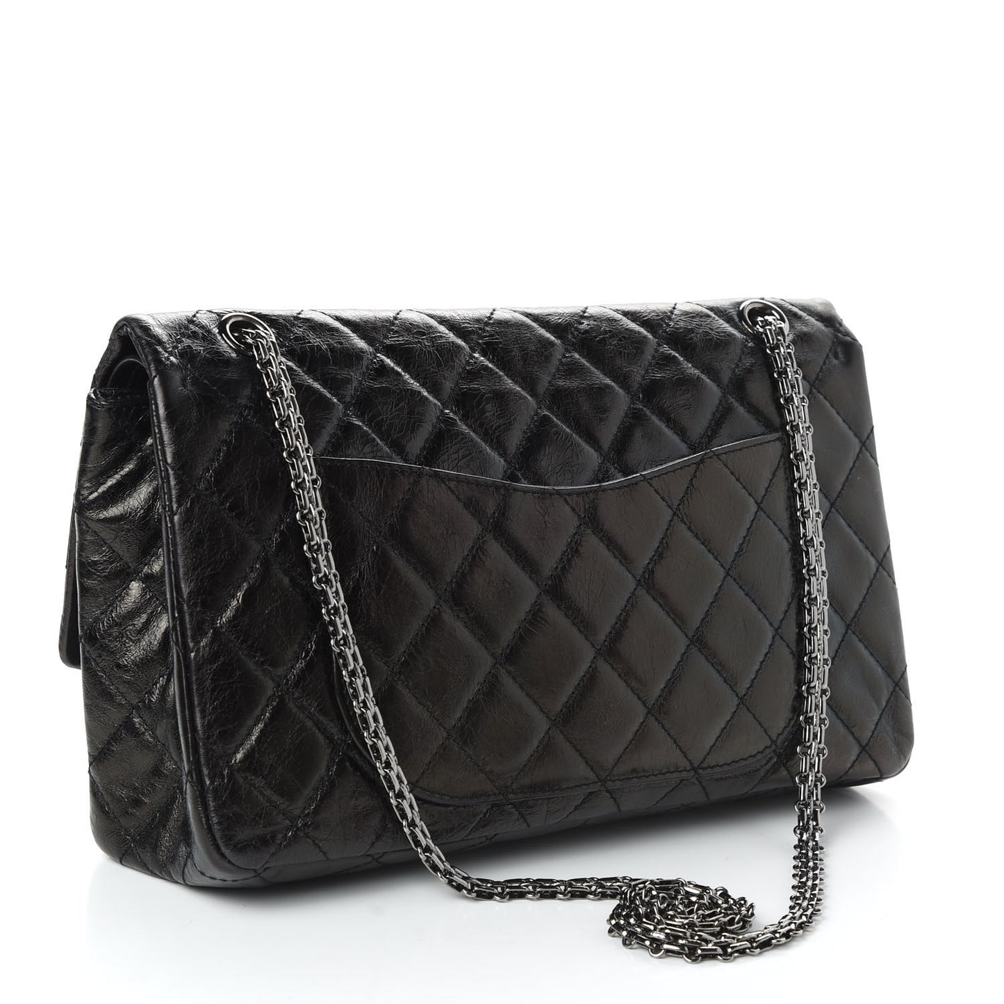 Glazed Aged Calfskin Quilted 2.55 Reissue 227 Flap Black