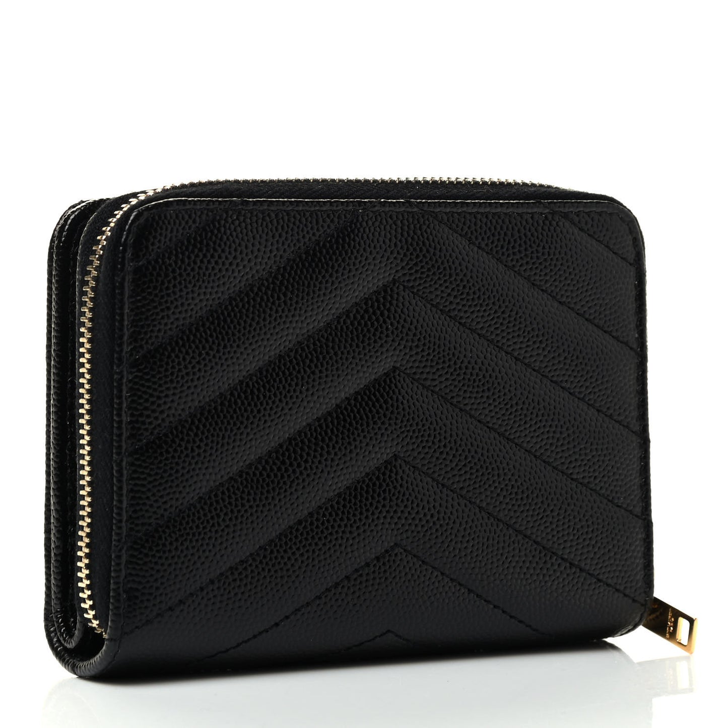 Grain De Poudre Matelasse Chevron Monogram Compact Zip Around Wallet Black