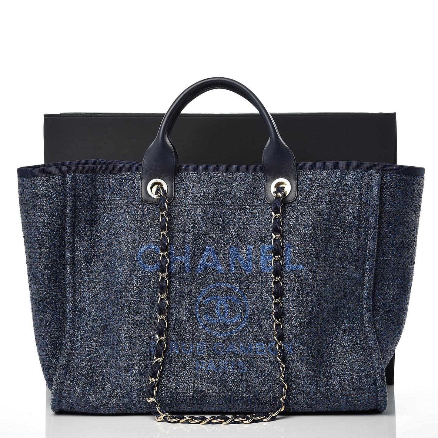 Woven Straw Raffia Large Deauville Tote Dark Blue