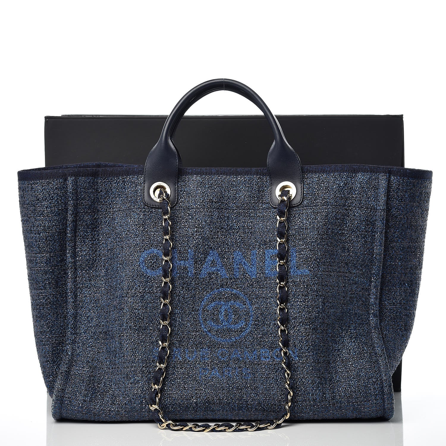 Chanel Woven Straw Raffia Large Deauville Tote Dark Blue 11 of 11