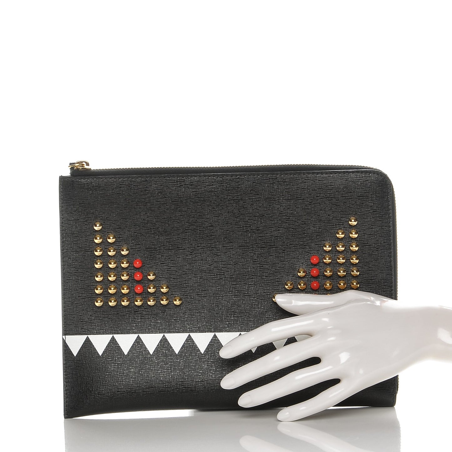 Vitello Elite Monster Eyes Studded Zip Around Pouch Black