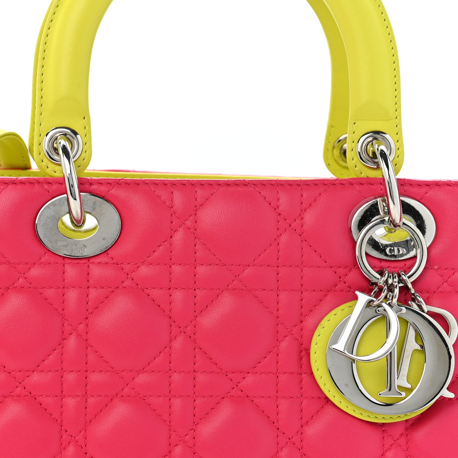 Christian Dior Lambskin Cannage Medium Tri-Color Lady Dior Pink Blue Yellow 8 of 12