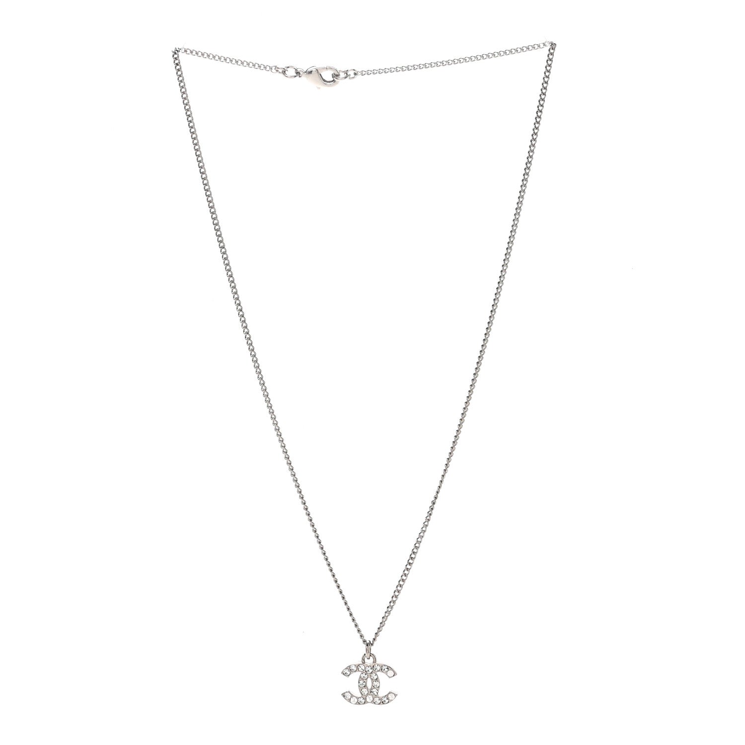 Chanel Crystal Timeless CC Necklace Silver 3 of 6